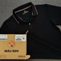Áo cổ trụ polo bo sọc cá sấu lạnh poly thấm hút màu đen