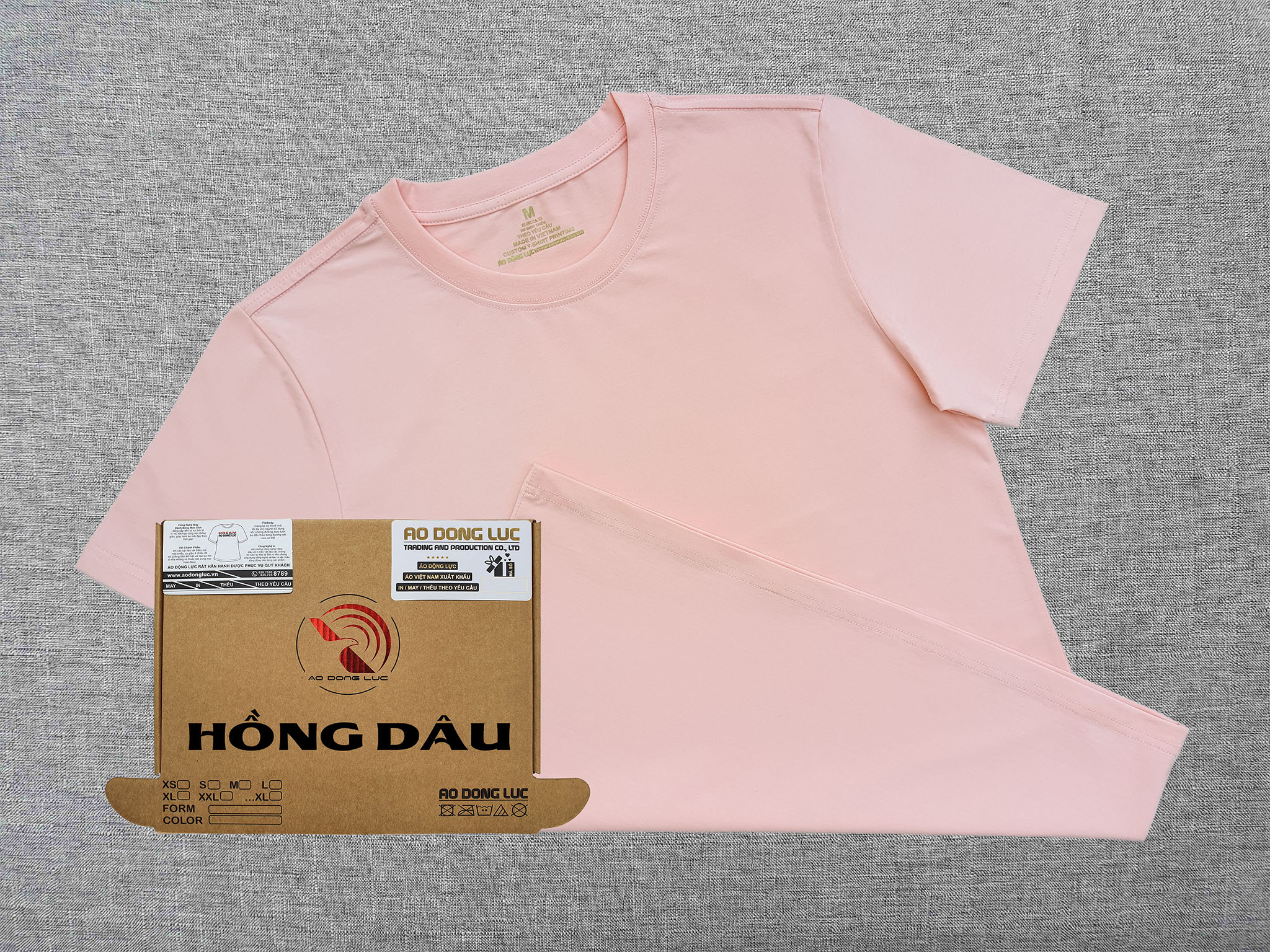Áo thun cổ tròn ngắn tay cotton cao cấp màu hồng dâu