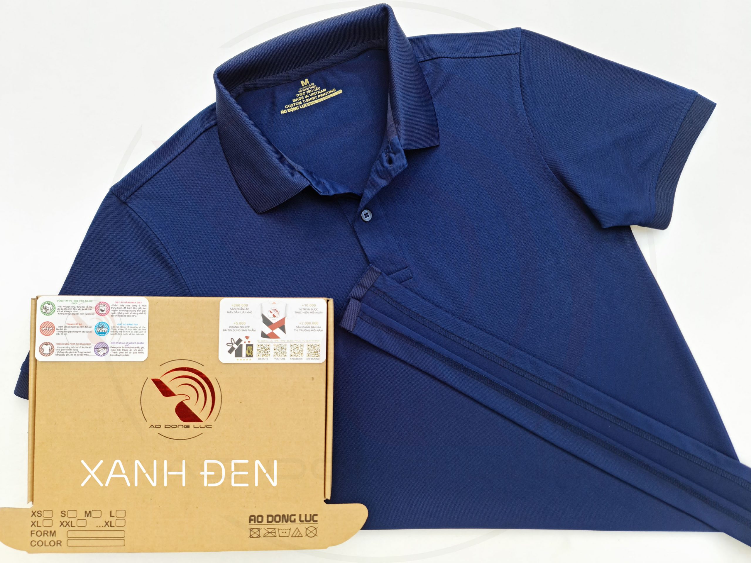 Áo thun cổ trụ polo bo trơn cá sấu lạnh poly thấm hút xanh đen