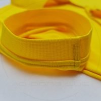 Chi tiết bo tay spandex áo thun cổ trụ polo bo trơn cá sấu lanh vàng nghệ