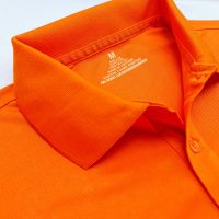 Chi tiết bo cổ, trụ cổ và đường may áo cổ trụ polo bo trơn unisex cá sấu mè màu cam