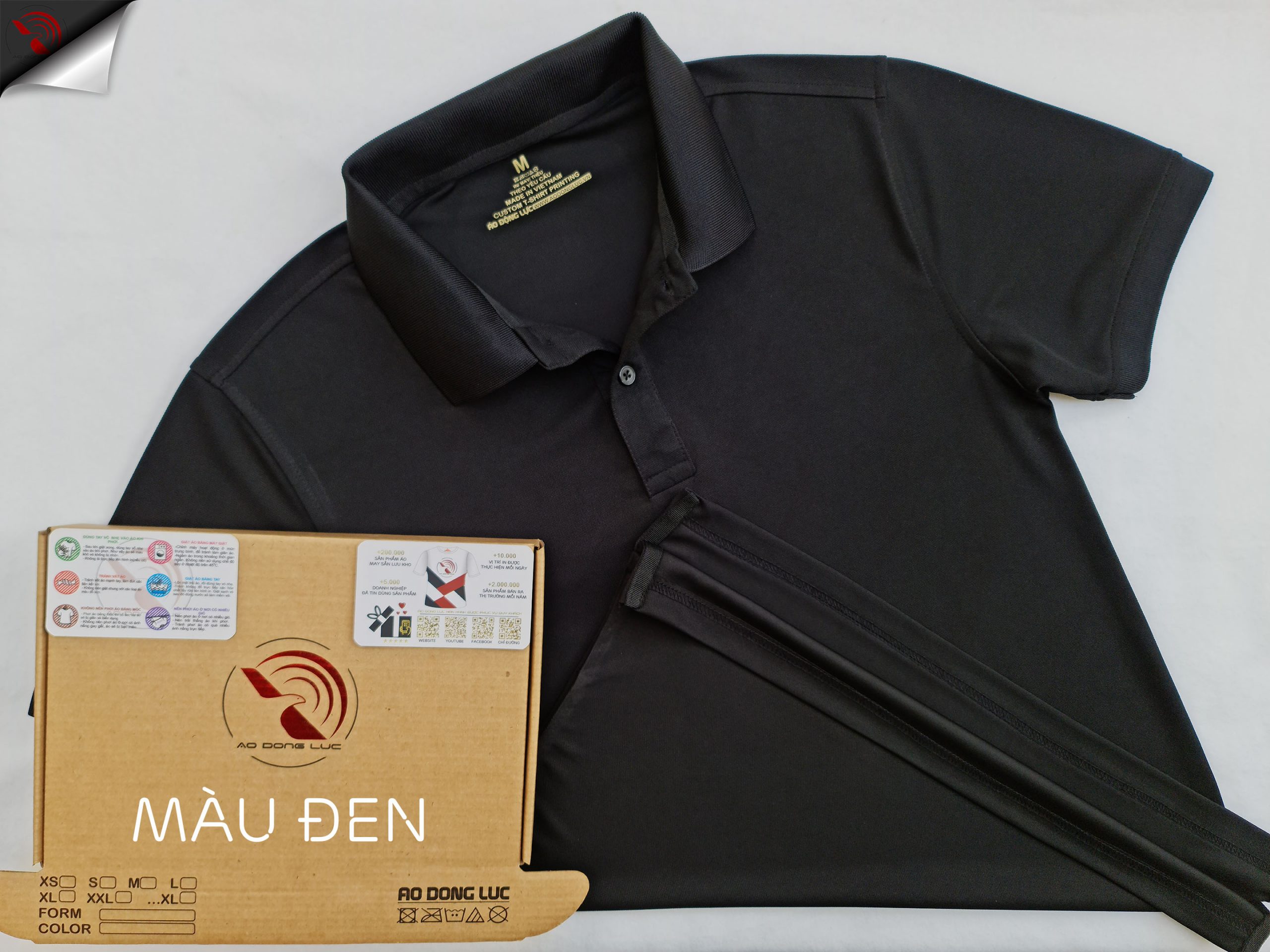 Hình tổng thể áo cổ trụ polo bo trơn unisex cá sấu mè màu đen