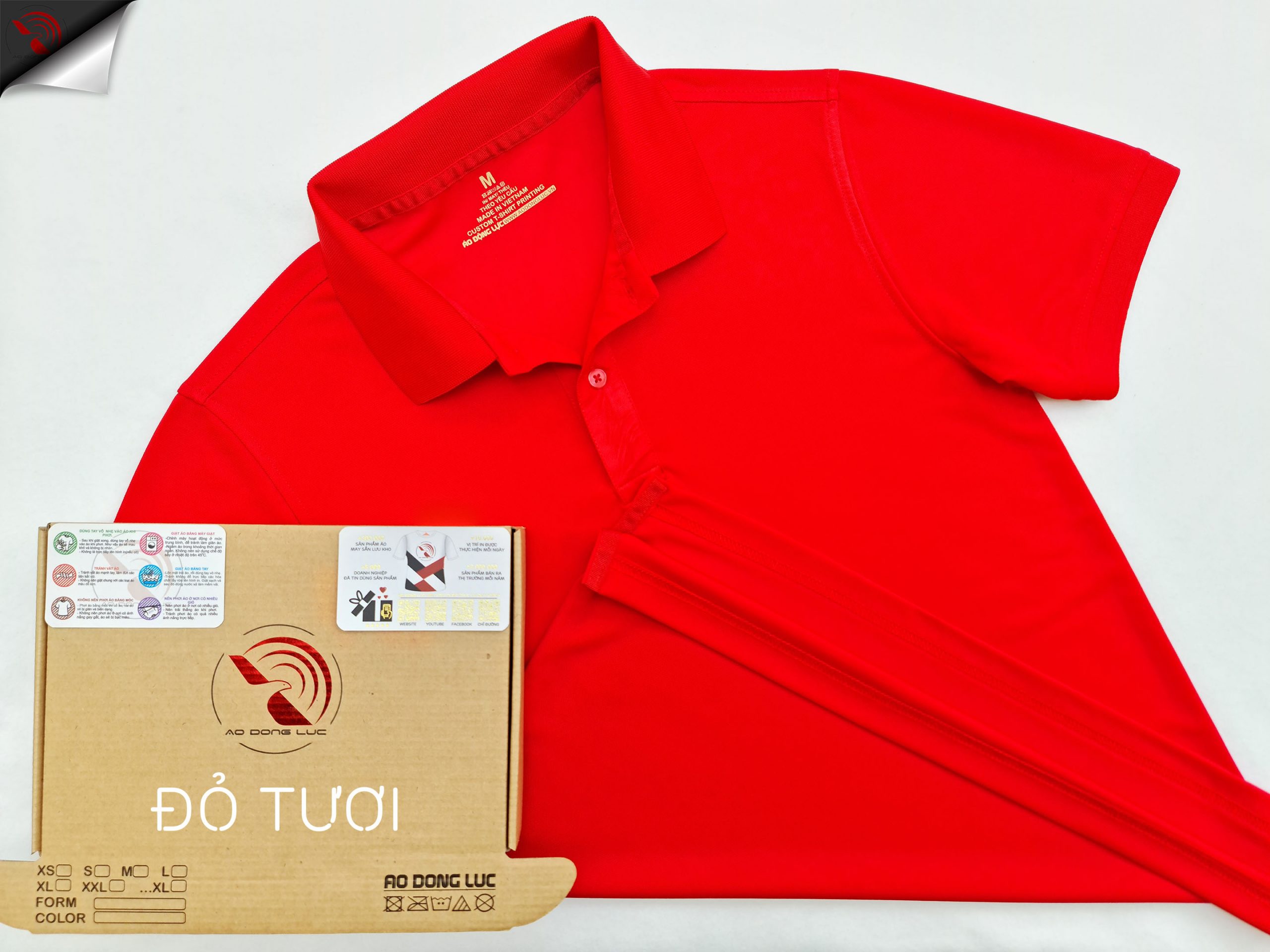 Hình tổng thể áo cổ trụ polo bo trơn unisex cá sấu mè màu đỏ
