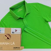Áo cổ trụ polo bo trơn unisex cá sấu mè màu xanh lá