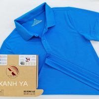 Áo cổ trụ polo bo trơn unisex cá sấu mè màu xanh ya
