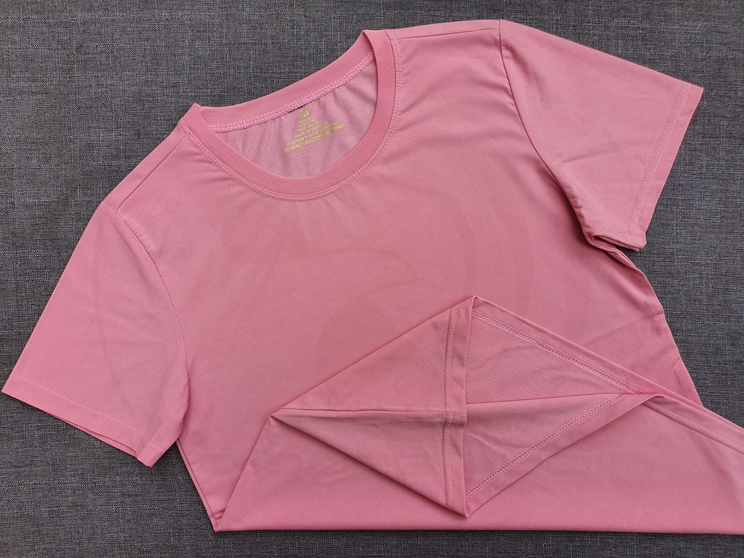 Áo thun cổ tròn supe ngắn tay unisex màu hồng ruốc