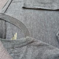 Chi tiết đường may và cổ áo bo ríp áo thun cổ tròn ngắn tay supe unisex xám đậm