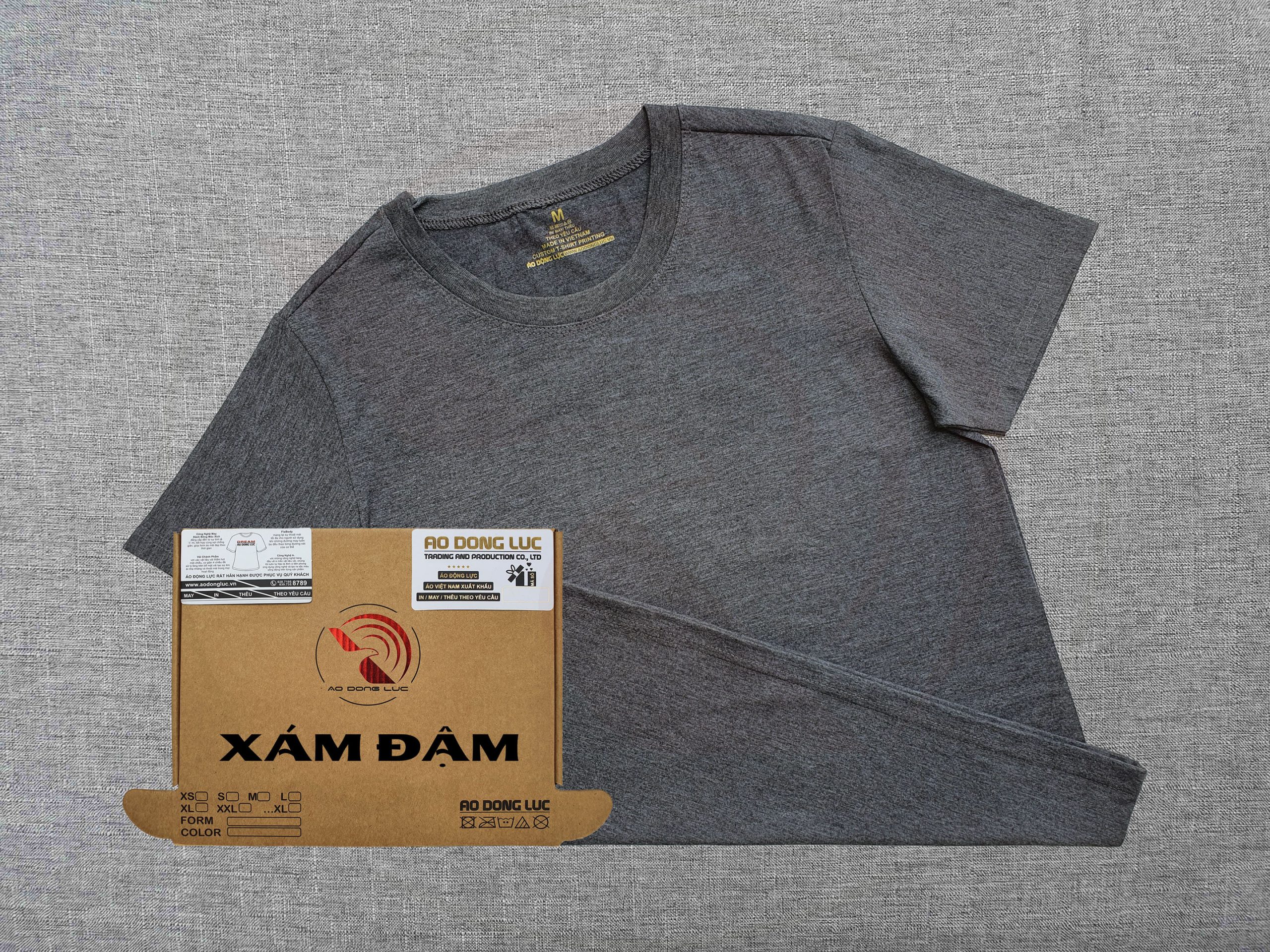 Áo thun cổ tròn ngắn tay supe unisex màu xám đậm