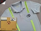 Đồng phục áo thun polo màu xám lam may phối dây quảng quang in kỹ thuật số