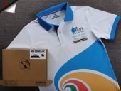 Đồng phục áo thun polo phối xanh ya in chuyển nhiệt full galaxy