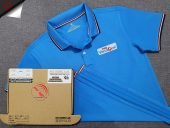 Đồng phục áo thun polo bo sọc màu xanh ya thêu logo