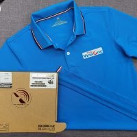Đồng phục áo thun polo bo sọc màu xanh ya in kỹ thuật số logo