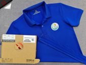 Đồng phục áo thun polo bo trơn màu xanh bích in kỹ thuật số logo