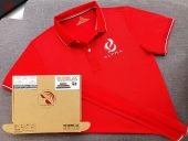 Đồng phục áo thun polo bo sọc màu đỏ tươi thêu logo
