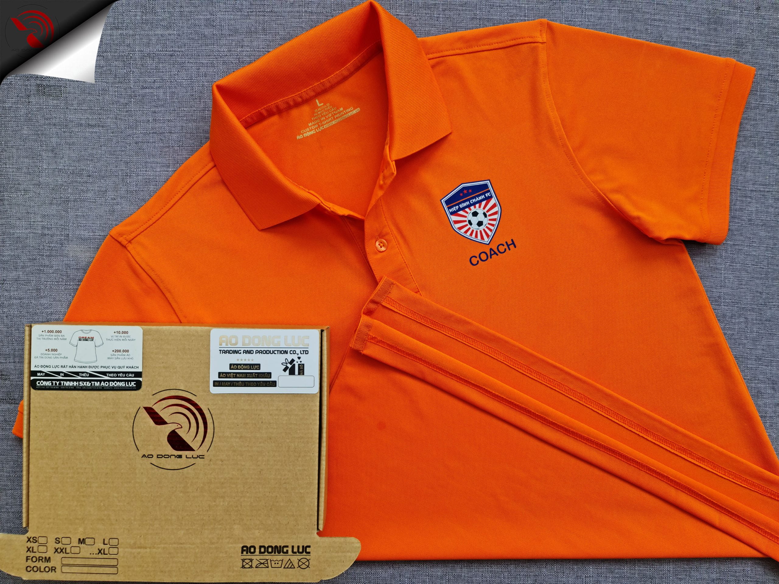 Đồng phục áo thun polo bo trơn màu cam in kỹ thuật số