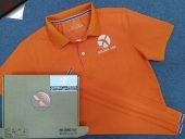 Đồng phục áo thun polo bo trơn màu cam thêu logo