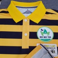 Đồng phục áo thun polo phối bo cổ màu vàng in chuyển nhiệt full galaxy