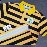 Đồng phục áo thun polo phối bo cổ màu vàng in chuyển nhiệt full galaxy