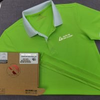Đồng phục áo thun polo màu xanh chuối phối trắng in phản quang