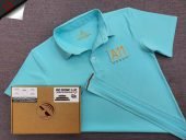 Đồng phục áo thun polo chân cổ sơ mi màu xanh thiên thanh in kỹ thuật số