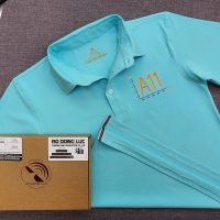 Đồng phục áo thun polo chân cổ sơ mi màu xanh thiên thanh in kỹ thuật số