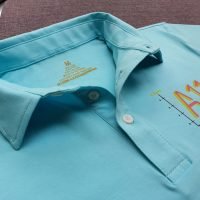 Đồng phục áo thun polo chân cổ sơ mi màu xanh thiên thanh in kỹ thuật số