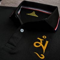 Đồng phục áo thun polo bo sọc màu đen thêu logo