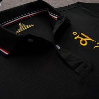 Đồng phục áo thun polo bo sọc màu đen thêu logo