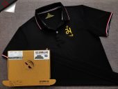 Đồng phục áo thun polo bo sọc màu đen thêu logo
