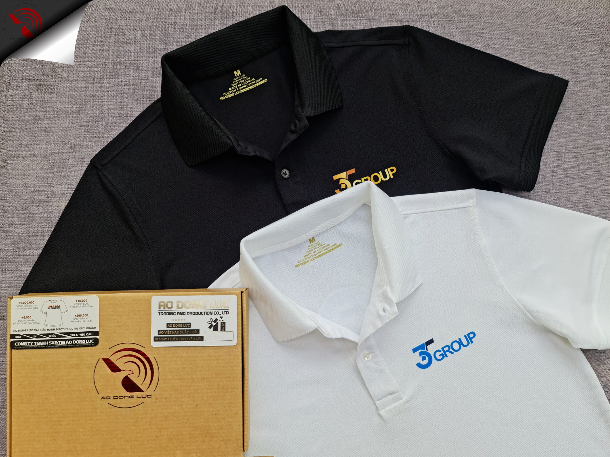 Đồng phục áo thun polo bo trơn in kỹ thuật số logo