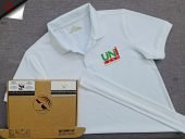 Đồng phục áo thun polo bo trơn màu trắng in kỹ thuật số logo