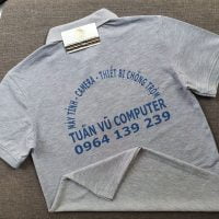 Đồng phục áo thun polo bo trơn màu xám tiêu in decal logo