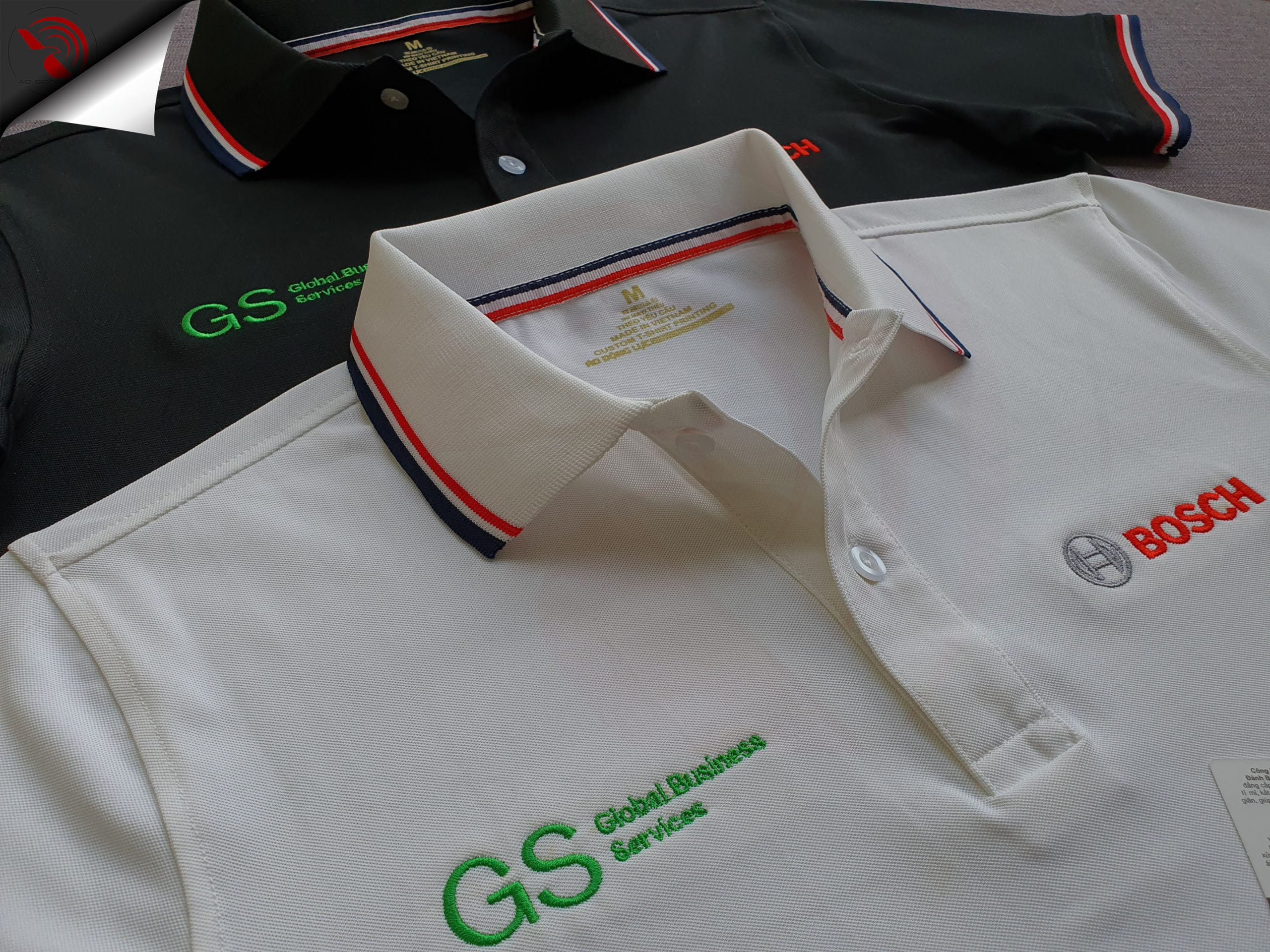 Đồng phục áo thun polo bo sọc thêu logo