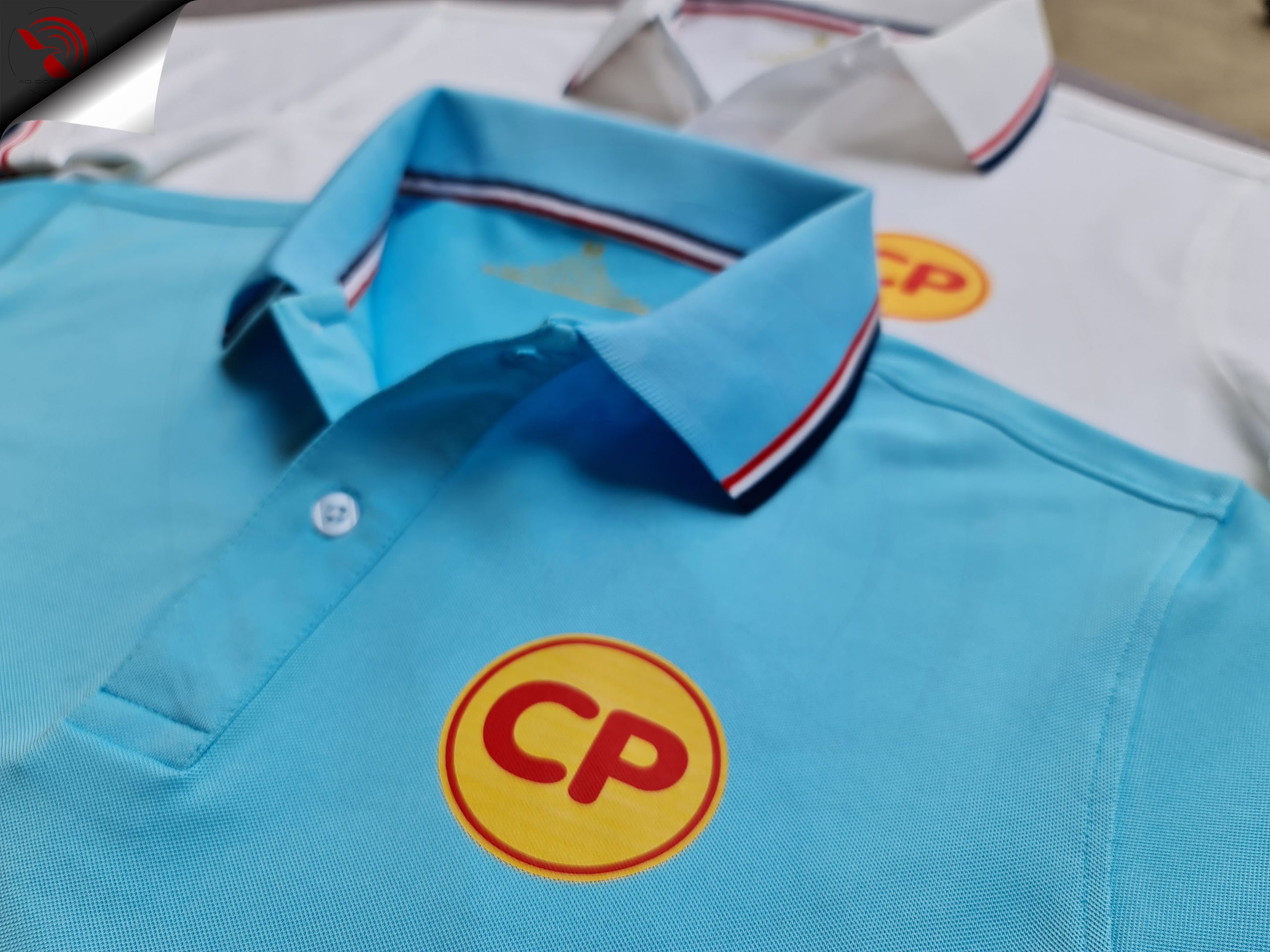 Hình in kỹ thuật số lên áo thun đồng phục polo bo sọc