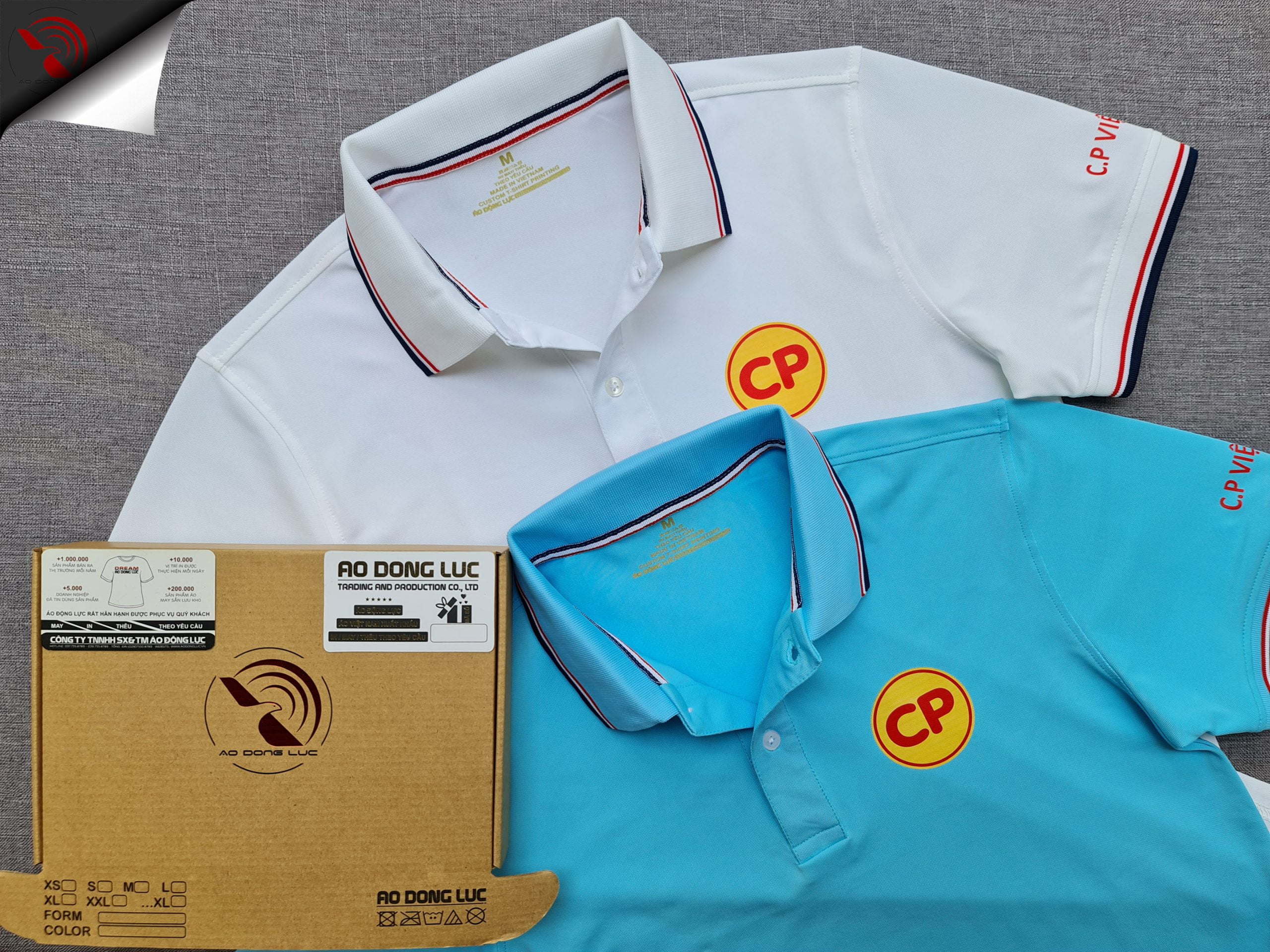 Đồng phục áo thun polo bo sọc in kỹ thuật số logo