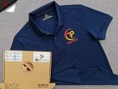 Đồng phục áo thun polo bo trơn xanh đen in kỹ thuật số logo