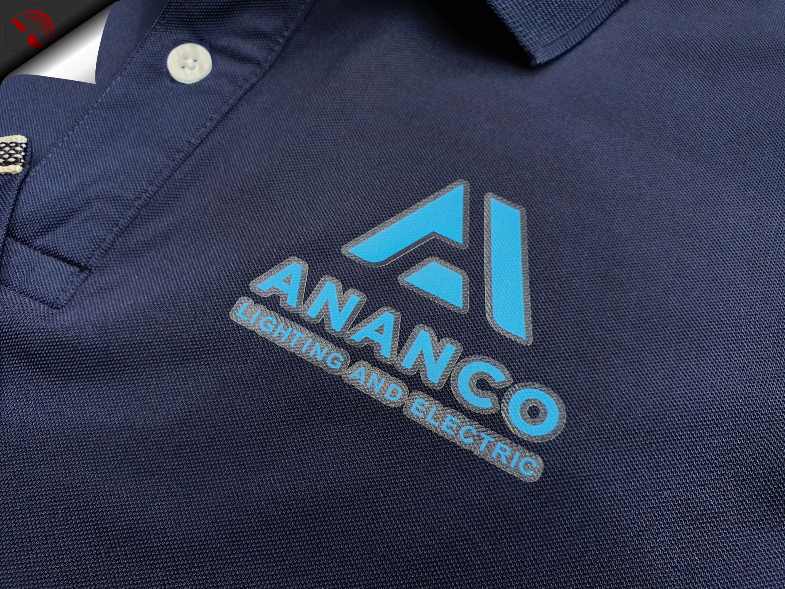 Hình in decal lên áo thun đồng phục polo bo trơn xanh đen