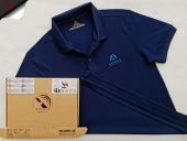 Đồng phục áo thun polo bo trơn xanh đen in kỹ thuật số logo