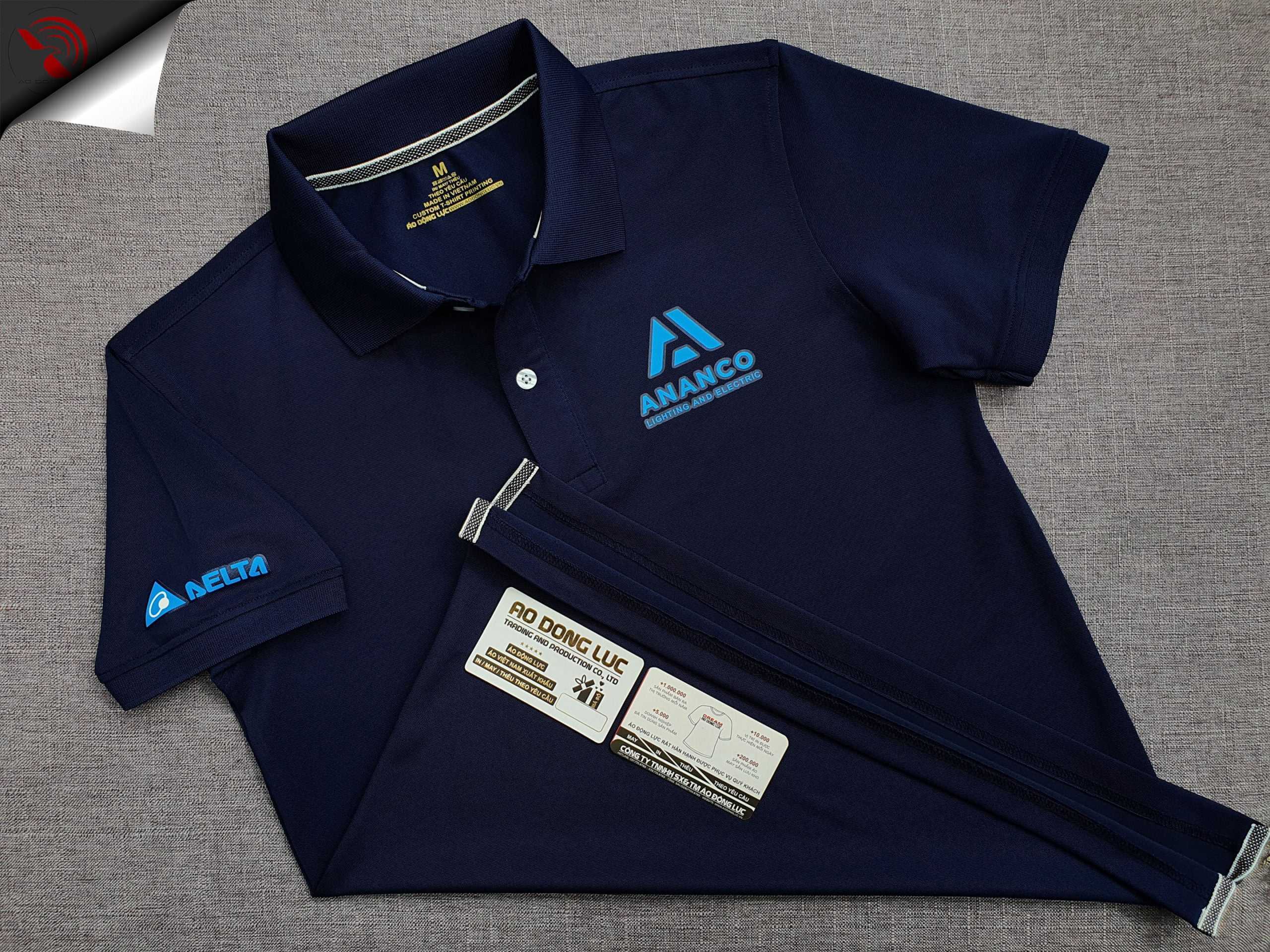 Đồng phục áo thun polo bo trơn xanh đen in kỹ thuật số logo