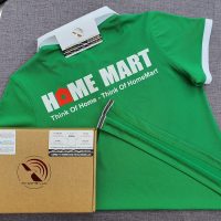 Đồng phục áo thun polo xanh két phối trắng in lụa