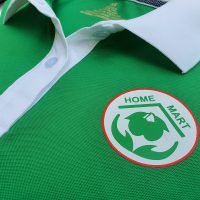 Hình in lụa lên áo thun đồng phục polo xanh két phối trắng
