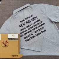 Đồng phục áo thun polo bo trơn màu xám tiêu in chuyển nhiệt