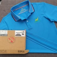 Đồng phục áo thun polo bo sọc màu xanh ya thêu logo