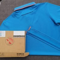 Đồng phục áo thun polo bo sọc màu xanh ya thêu logo