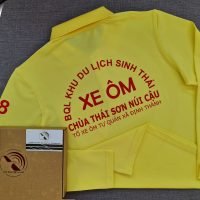 Đồng phục áo thun polo bo trơn màu vàng dài tay in kỹ thuật số