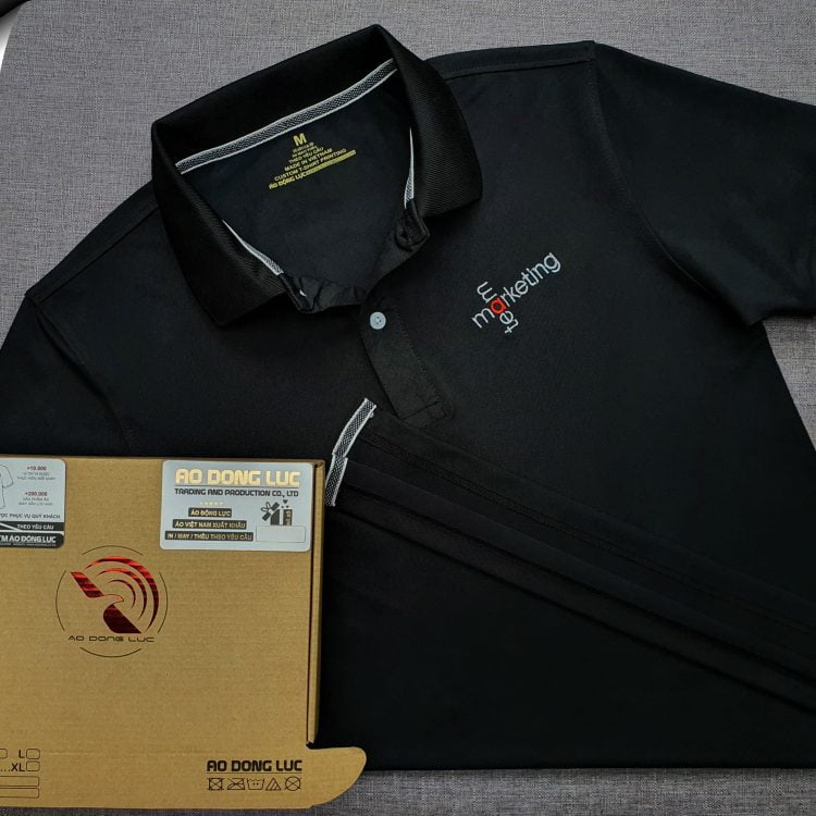 Đồng phục áo thun polo bo trơn màu đen thêu logo