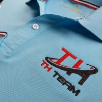 Đồng phục áo thun polo bo sọc màu xanh thiên thanh thêu logo