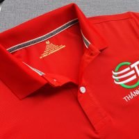 Đồng phục áo thun polo bo trơn màu đỏ thêu logo