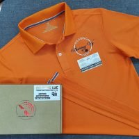 Đồng phục áo thun polo bo trơn màu cam in decal phản quang kết hợp