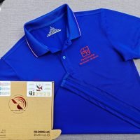 Đồng phục áo thun polo xanh bích dệt bo sọc theo yêu cầu thêu logo ngực